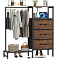 Brown 3 Drawer Fabric Dresser with Hanging Rack A7579