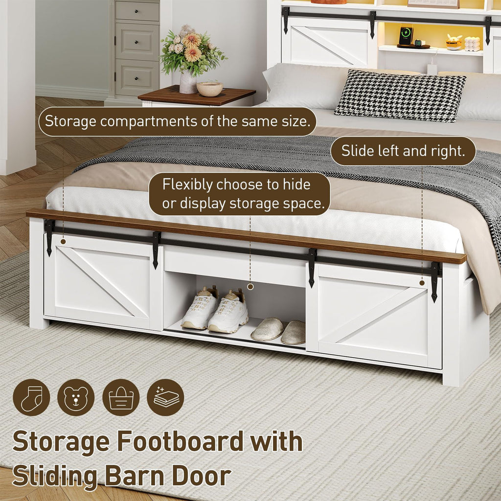 White and Walnut Full Size Storage Bed Frame D119