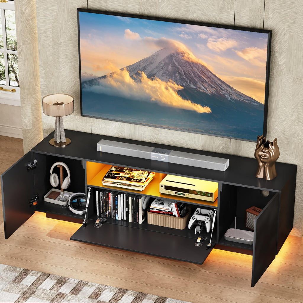 Black TV Stand with Storage Cabinets and Drawer O301