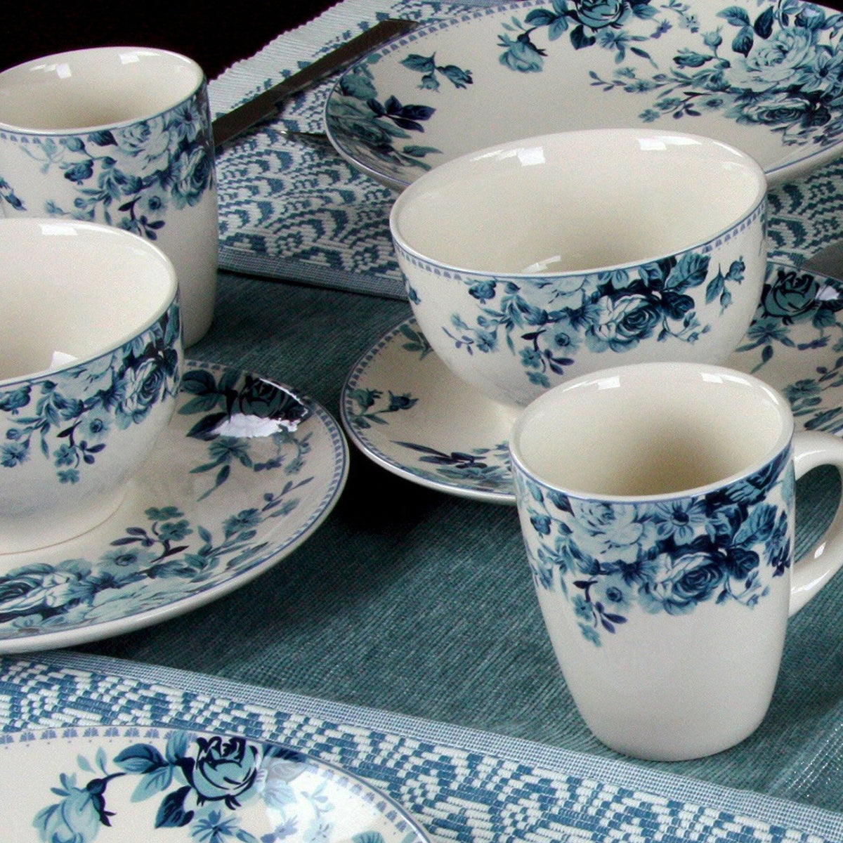 Blue 16 Piece Stoneware Dinnerware Set C818796