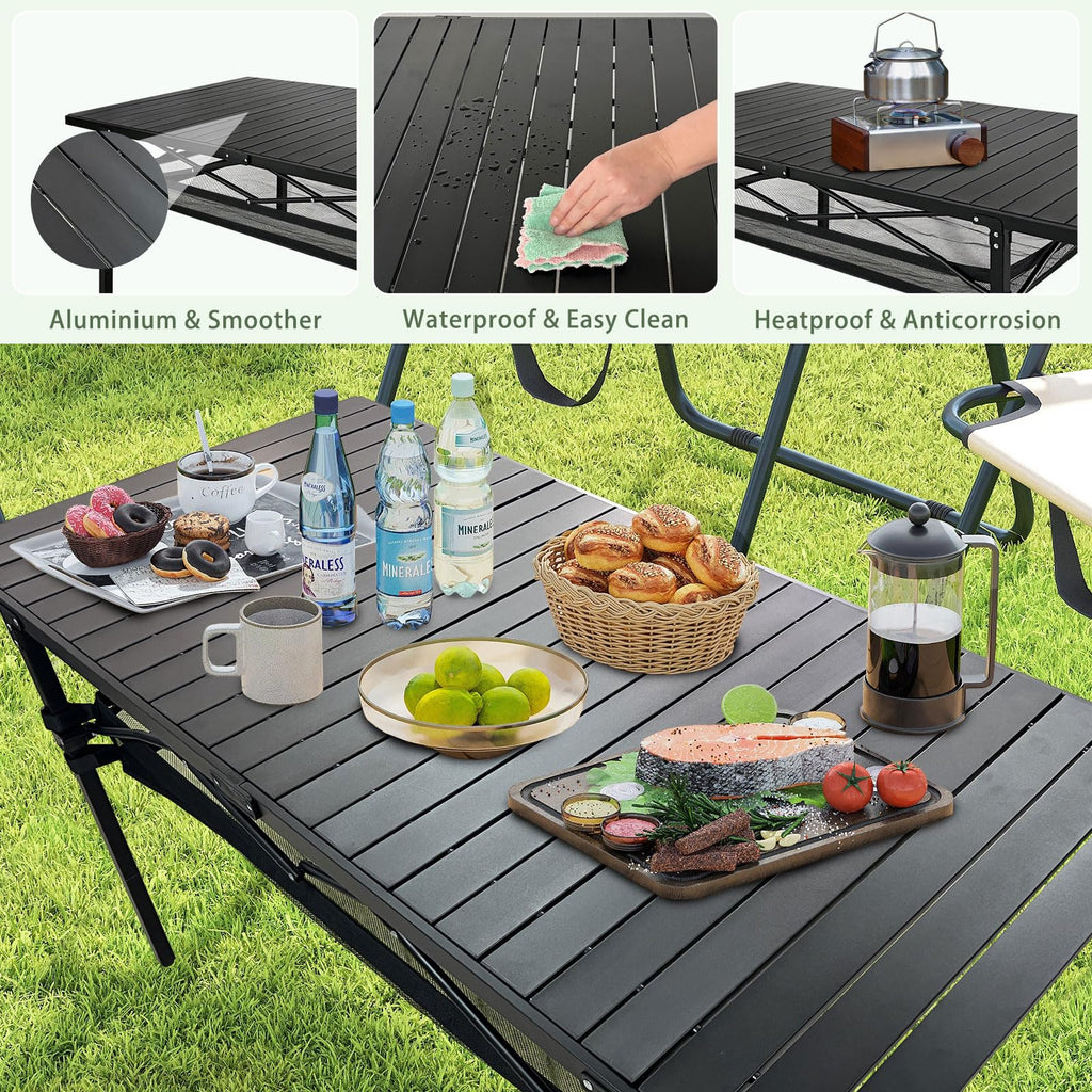 Large Folding Aluminum Camping Table with Storage and Carry Bag A6315