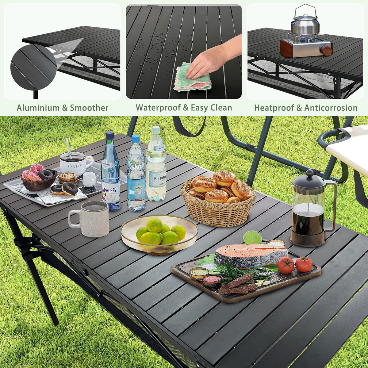 Large Folding Aluminum Camping Table with Storage and Carry Bag A6315