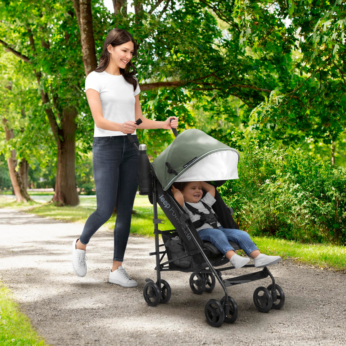 Lightweight Travel Stroller with Compact Fold, 3-Position Recline, Olive Green E6409