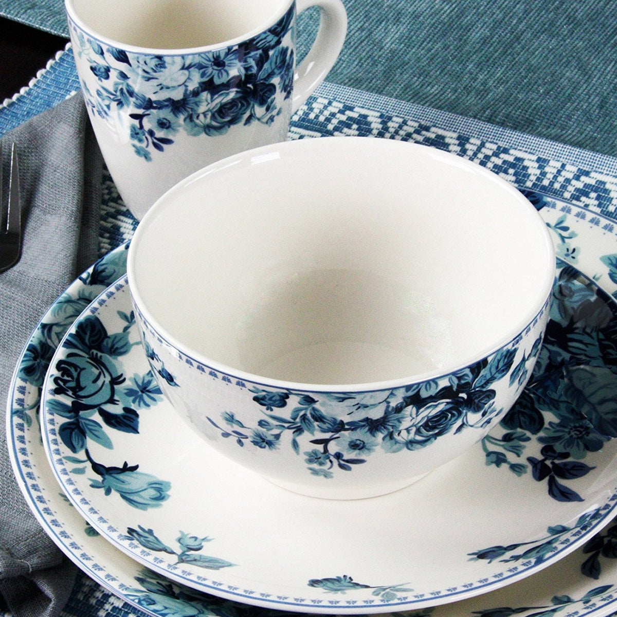 Blue 16 Piece Stoneware Dinnerware Set C818796