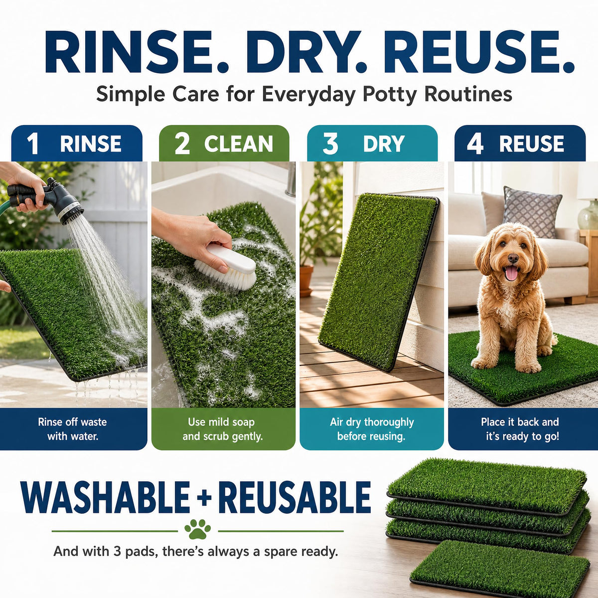 Dog Potty Grass Pads, 3 Pack, 25 x 20 in Replacement Turf A356