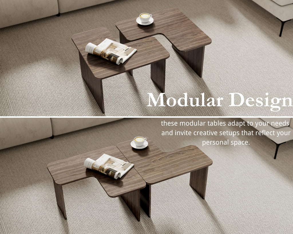 L Shaped Nesting Coffee Table Set of 2 Walnut N8274