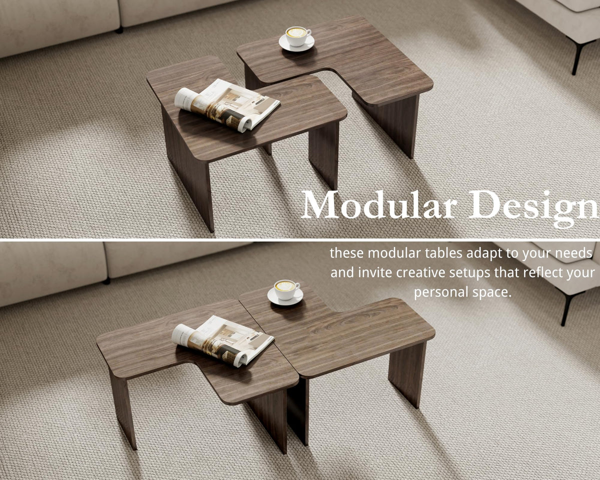 L Shaped Nesting Coffee Table Set of 2 Walnut N8274