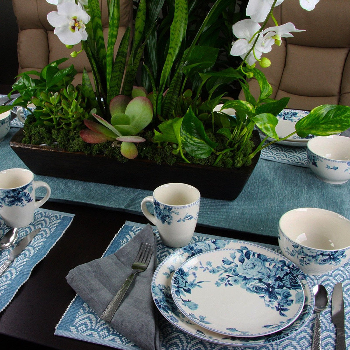 Blue 16 Piece Stoneware Dinnerware Set C818796