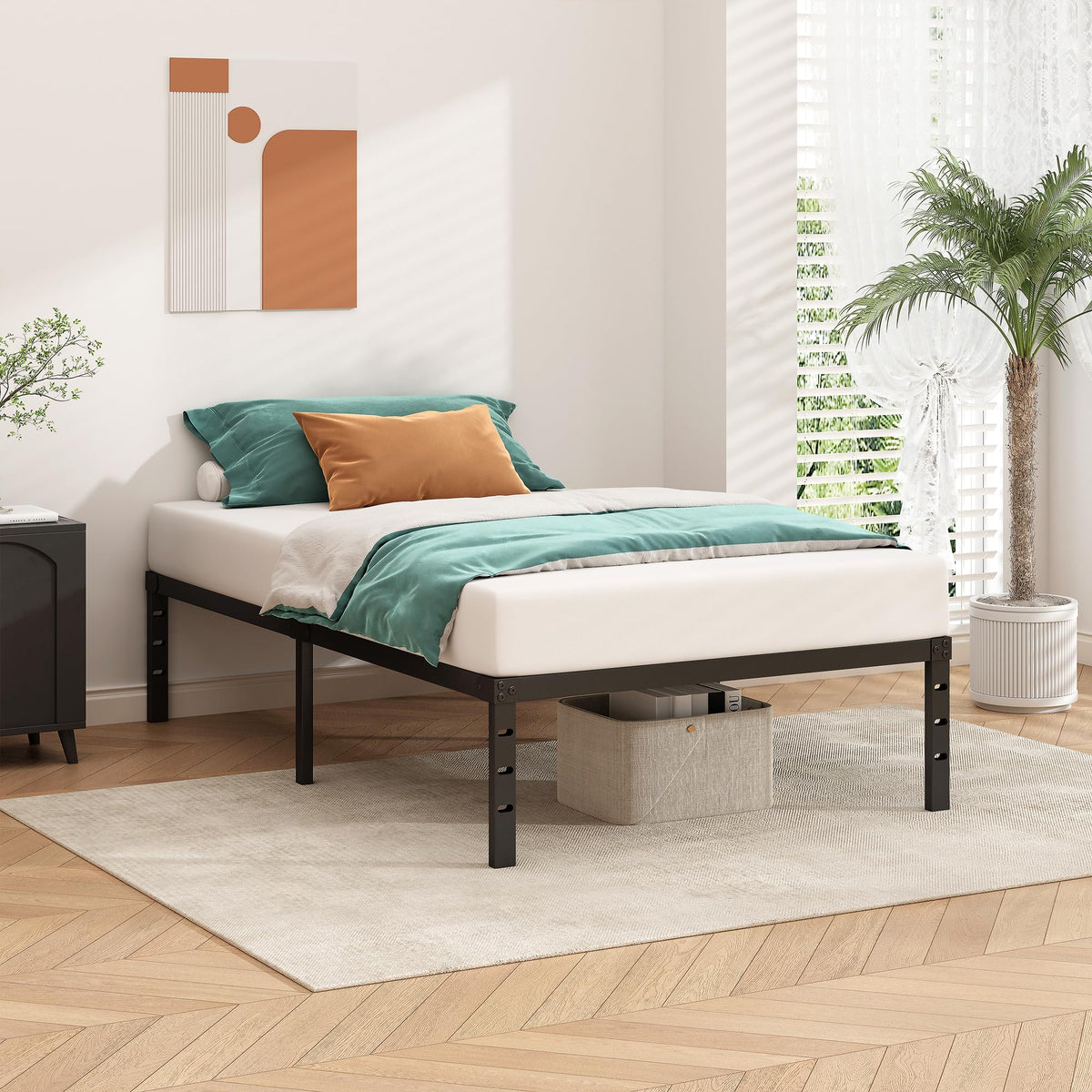 14 Inch Tall Black Metal Platform Twin Size Bed Frame L803