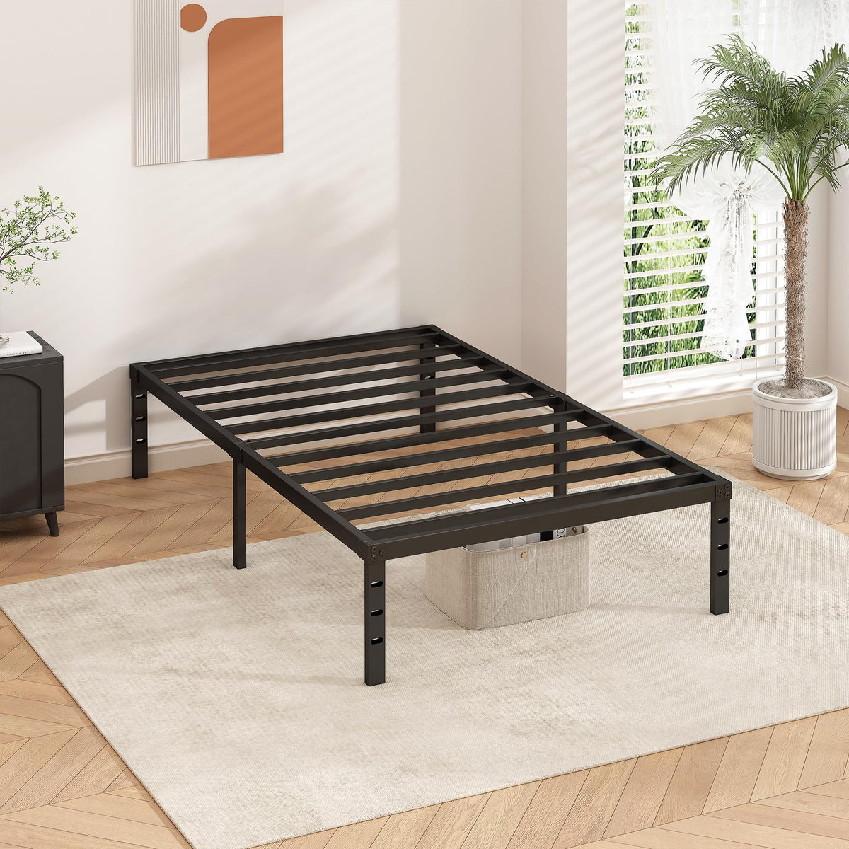 14 Inch Tall Black Metal Platform Twin Size Bed Frame L803
