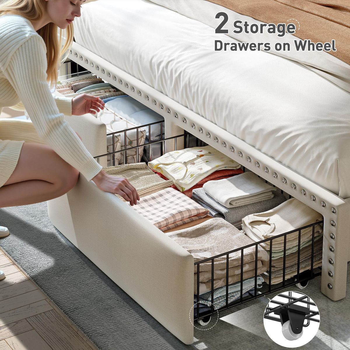 Queen Size Bed Frame with 2 Drawers C356715