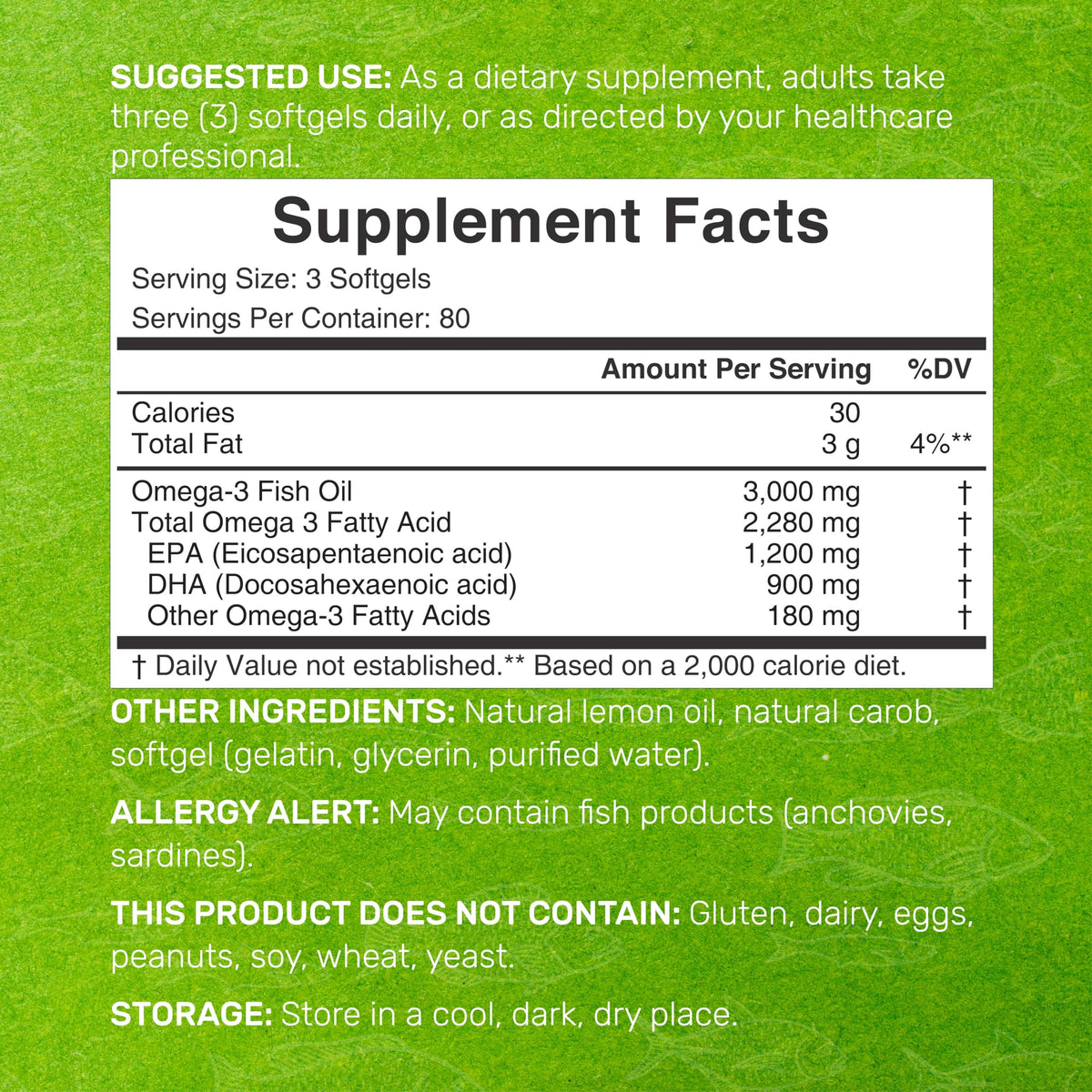 Omega 3 Fish Oil 3,000mg 240 Softgels EPA DHA Lemon Flavored B38862